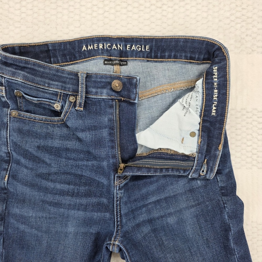 AE AMERICAN EAGLE 4 R SUPER HIGH RISE FLARE NEXT LEVEL STRETCH WOMENS JEANS - Picture 9 of 13